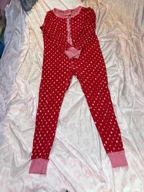 Victoria's Secret Red and Pink Polka Dot One-Piece Pajamas